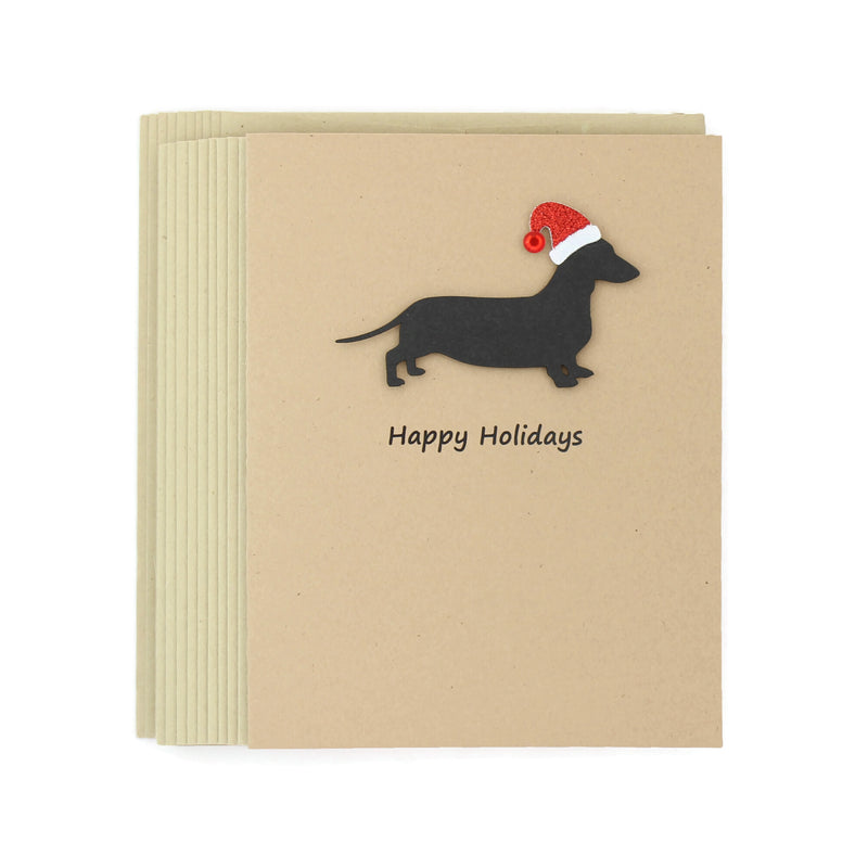 Smooth Dachshund Christmas Card | Single or Pack of 10 | 25 Dog Colors | Choose Phrases | Weiner Santa Hat