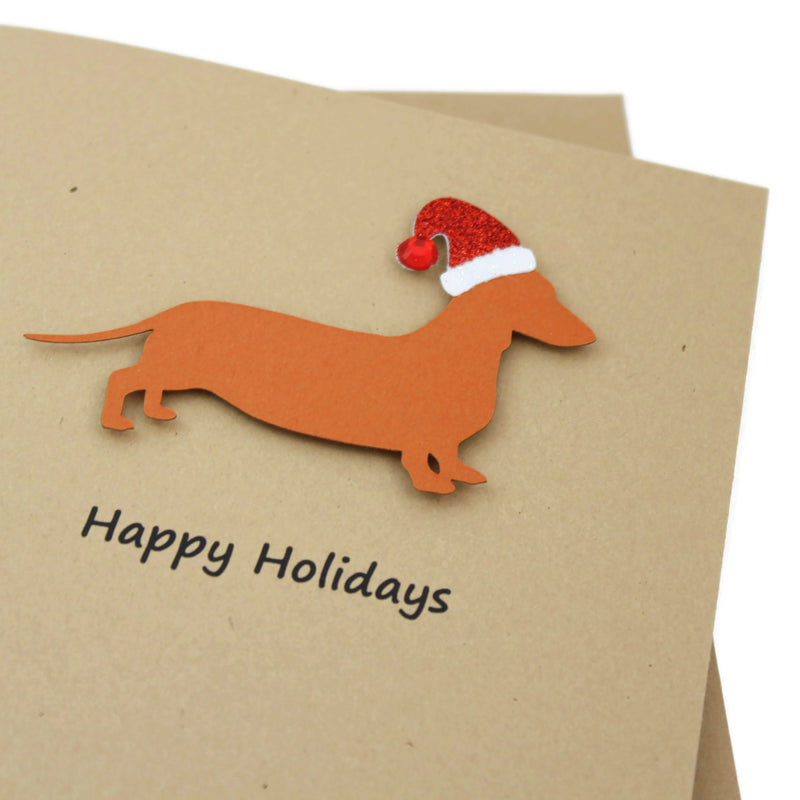 Smooth Dachshund Christmas Card | Single or Pack of 10 | 25 Dog Colors | Choose Phrases | Weiner Santa Hat