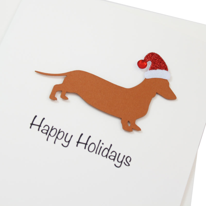 Smooth Dachshund Christmas Card White | Single or Pack of 10 | 25 Dog Colors | Choose Phrases | Pet Holiday Cards | Santa Hat