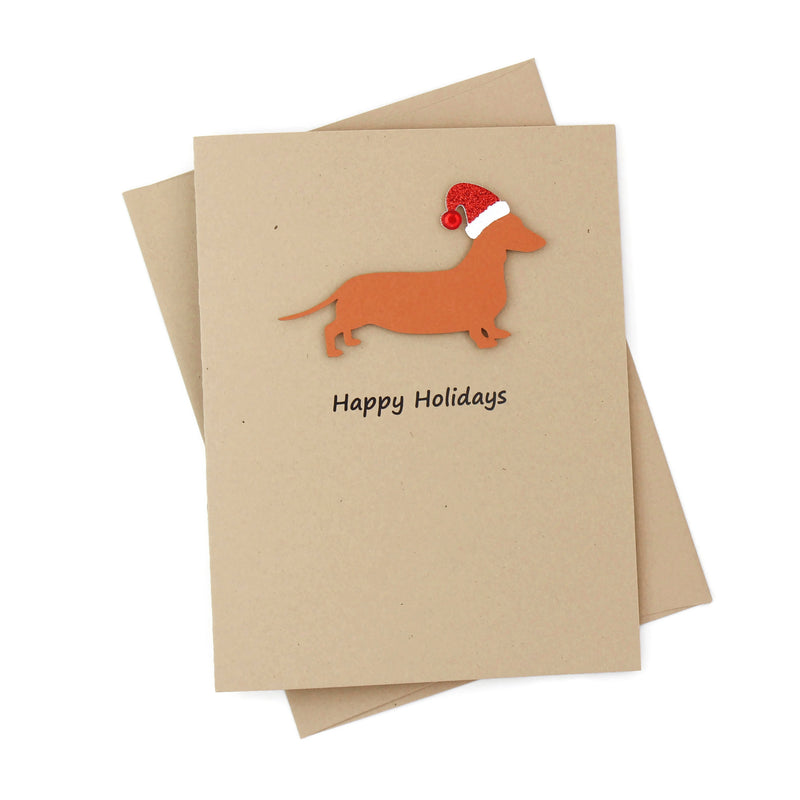 Smooth Dachshund Christmas Card | Single or Pack of 10 | 25 Dog Colors | Choose Phrases | Weiner Santa Hat