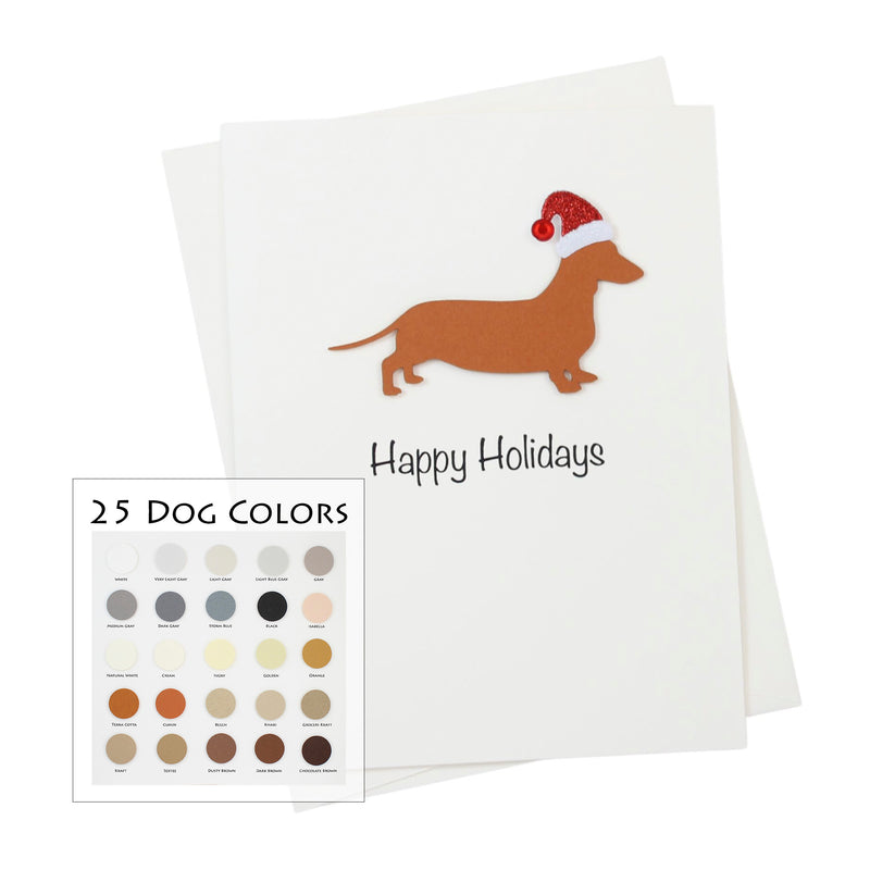 Smooth Dachshund Christmas Card White | Single or Pack of 10 | 25 Dog Colors | Choose Phrases | Pet Holiday Cards | Santa Hat