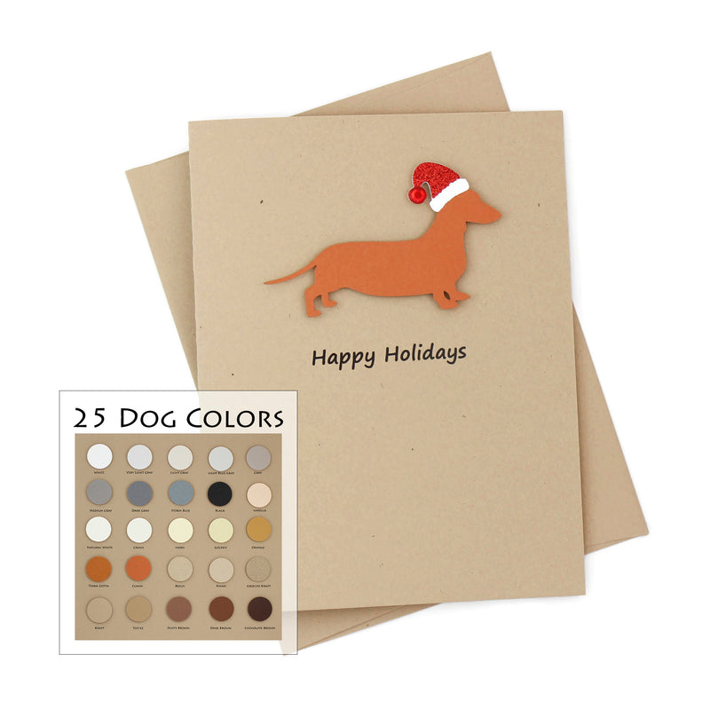 Smooth Dachshund Christmas Card | Single or Pack of 10 | 25 Dog Colors | Choose Phrases | Weiner Santa Hat