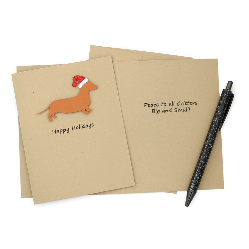 Smooth Dachshund Christmas Card | Single or Pack of 10 | 25 Dog Colors | Choose Phrases | Weiner Santa Hat