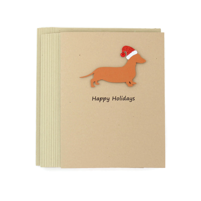 Smooth Dachshund Christmas Card | Single or Pack of 10 | 25 Dog Colors | Choose Phrases | Weiner Santa Hat