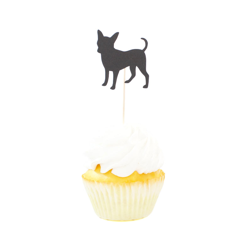 Smooth Coat Chihuahua Cupcake Toppers Set of 12 | Black Dog Party Decorations | Cake Topper Birthday Decor