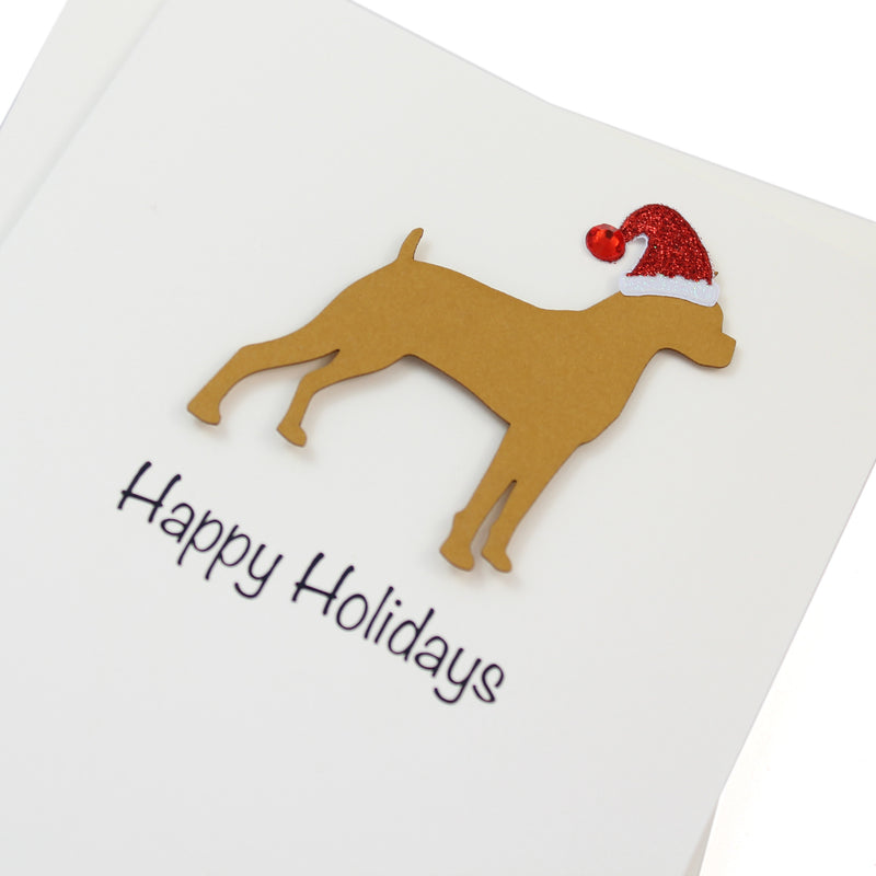 Boxer Christmas Card White | Single or Pack of 10 | 25 Dog Colors | Choose Phrases | Pet Holiday Cards | Santa Hat