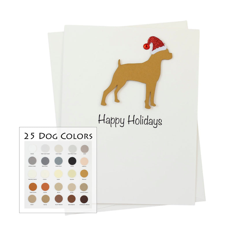 Boxer Christmas Card White | Single or Pack of 10 | 25 Dog Colors | Choose Phrases | Pet Holiday Cards | Santa Hat