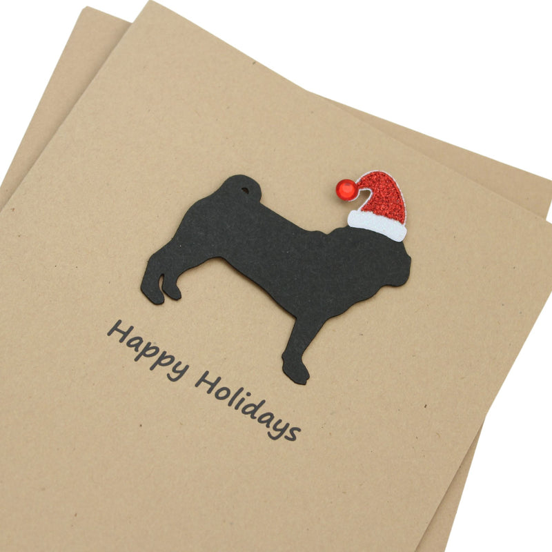 Pug Christmas Card | Single or Pack of 10 | 25 Dog Colors | Choose Phrases | Santa Hat