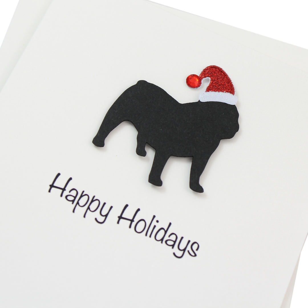 Bulldog Christmas Card White | Single or Pack of 10 | 25 Dog Colors | Choose Phrases | Pet Holiday Cards | Santa Hat