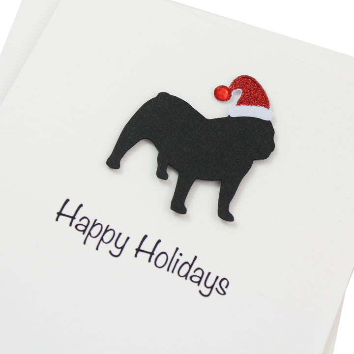 Bulldog Christmas Card White | Single or Pack of 10 | 25 Dog Colors | Choose Phrases | Pet Holiday Cards | Santa Hat