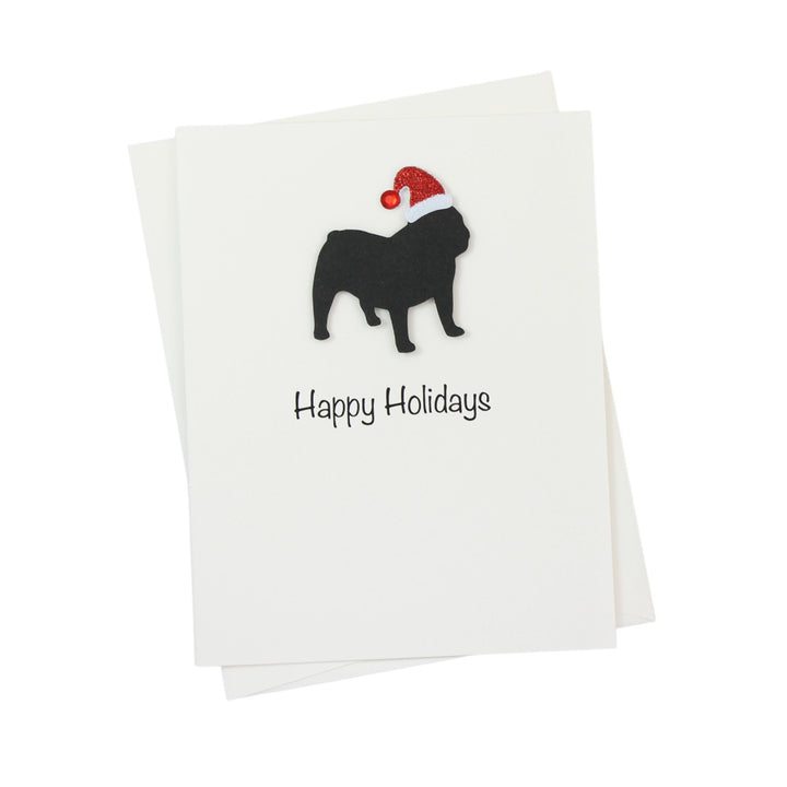 Bulldog Christmas Card White | Single or Pack of 10 | 25 Dog Colors | Choose Phrases | Pet Holiday Cards | Santa Hat