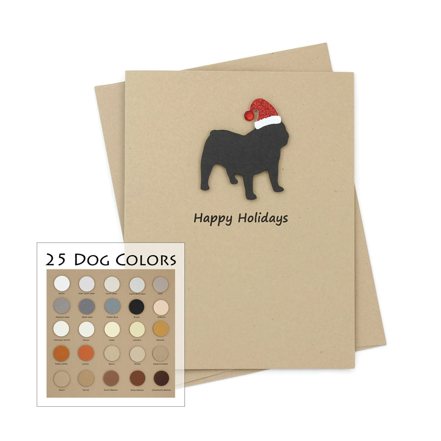 English Bulldog Christmas Card | Single or Pack of 10 | 25 Dog Colors Available | Choose Front and Inside Phrases | Holiday Cards | Santa Hat - Embellish by Jackie - Handmade Greeting Cards