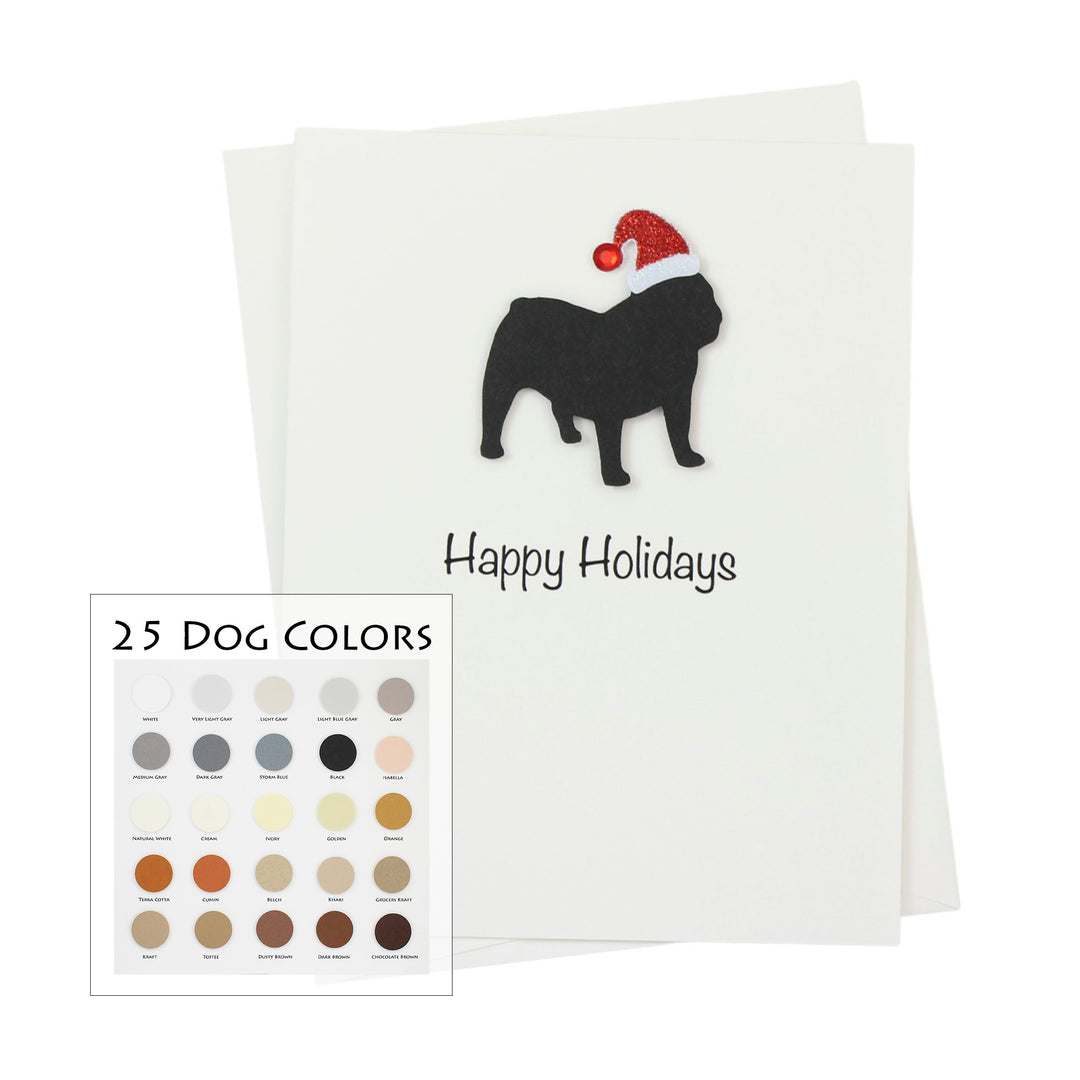 Bulldog Christmas Card White | Single or Pack of 10 | 25 Dog Colors | Choose Phrases | Pet Holiday Cards | Santa Hat