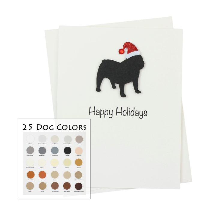Bulldog Christmas Card White | Single or Pack of 10 | 25 Dog Colors | Choose Phrases | Pet Holiday Cards | Santa Hat