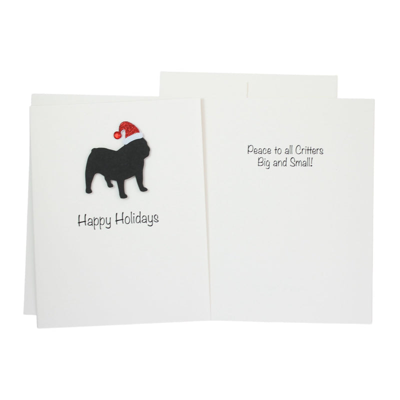 Bulldog Christmas Card White | Single or Pack of 10 | 25 Dog Colors | Choose Phrases | Pet Holiday Cards | Santa Hat