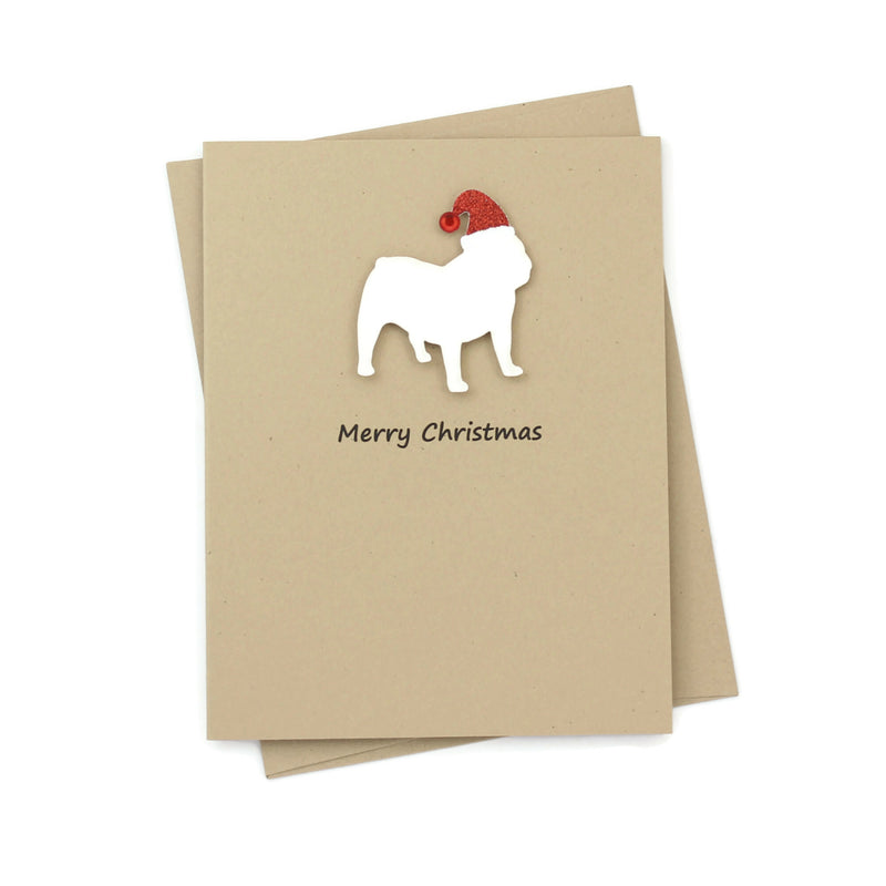 English Bulldog Christmas Card | Single or Pack of 10 | 25 Dog Colors Available | Choose Front and Inside Phrases | Holiday Cards | Santa Hat - Embellish by Jackie - Handmade Greeting Cards