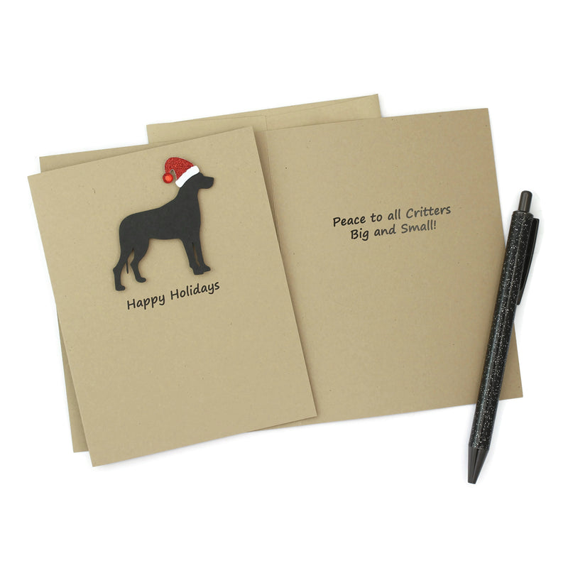 Great Dane Christmas Card | Single or Pack of 10 | 25 Dog Colors | Choose Phrases | Santa Hat