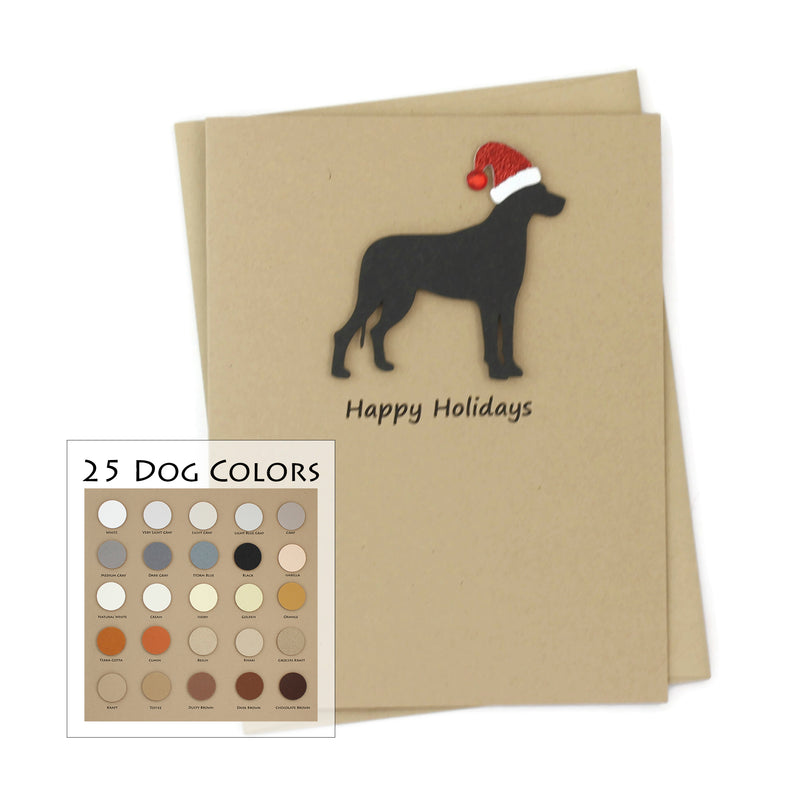 Great Dane Christmas Card | Single or Pack of 10 | 25 Dog Colors | Choose Phrases | Santa Hat