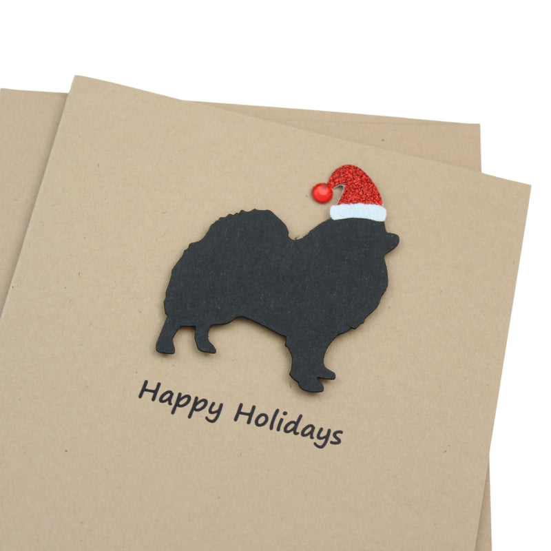 Pomeranian Pomchi Christmas Card | Single or Pack of 10 | 25 Dog Colors | Choose Phrases | Santa Hat