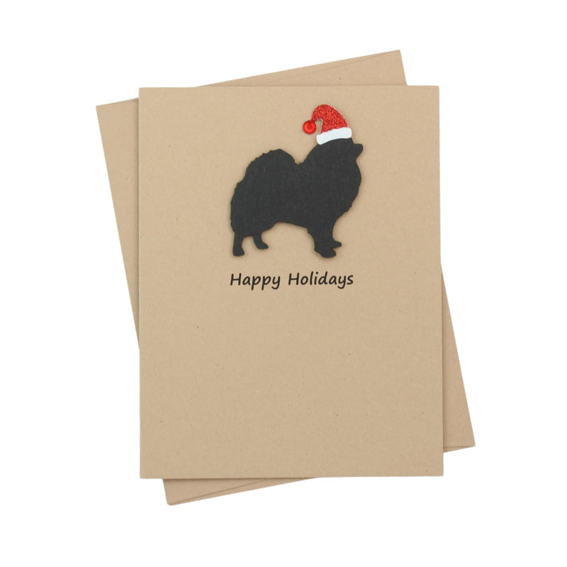 Pomeranian Pomchi Christmas Card | Single or Pack of 10 | 25 Dog Colors | Choose Phrases | Santa Hat
