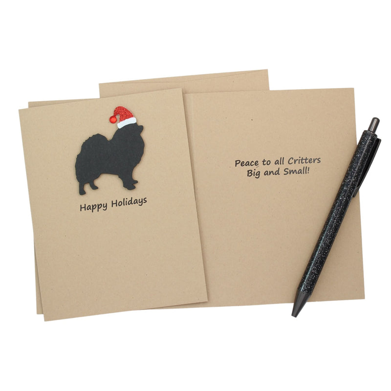 Pomeranian Pomchi Christmas Card | Single or Pack of 10 | 25 Dog Colors | Choose Phrases | Santa Hat