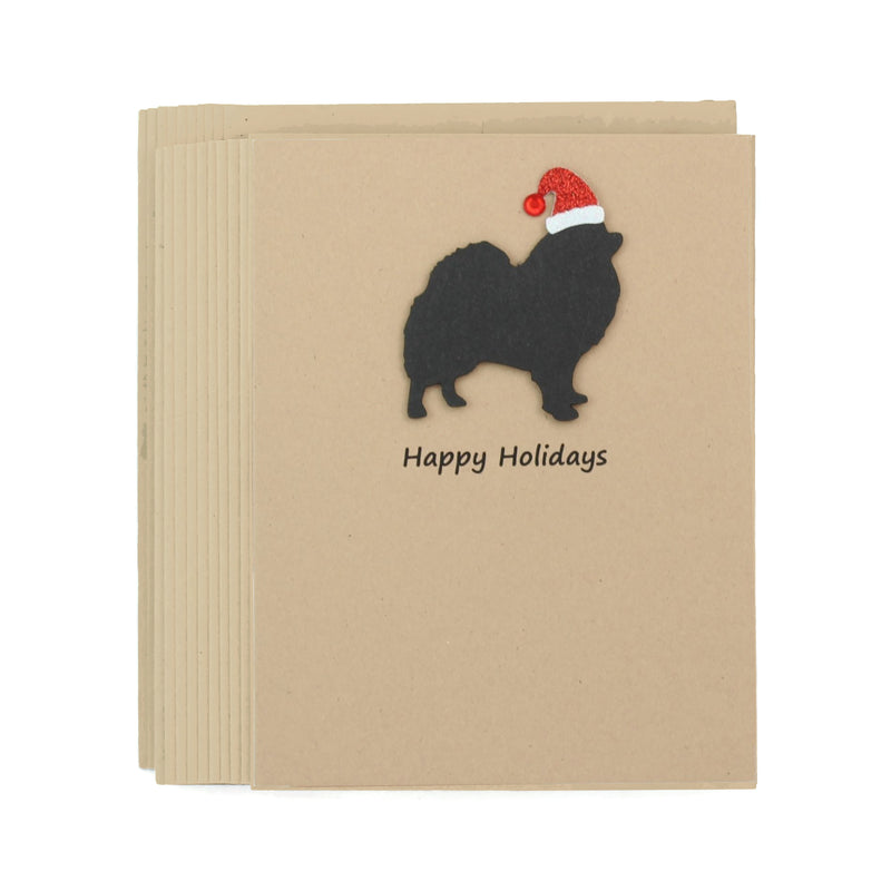 Pomeranian Pomchi Christmas Card | Single or Pack of 10 | 25 Dog Colors | Choose Phrases | Santa Hat