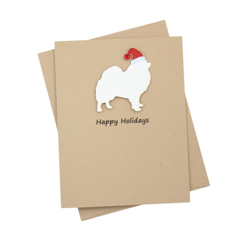 Pomeranian Pomchi Christmas Card | Single or Pack of 10 | 25 Dog Colors | Choose Phrases | Santa Hat