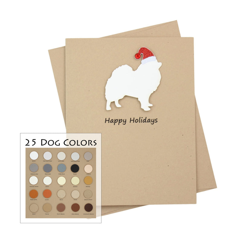 Pomeranian Pomchi Christmas Card | Single or Pack of 10 | 25 Dog Colors | Choose Phrases | Santa Hat