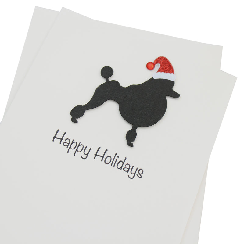 Poodle (Continental Clip) Christmas Card White | Single or Pack of 10 | 25 Dog Colors | Choose Phrases | Pet Holiday Cards | Santa Hat | Toy Poodle