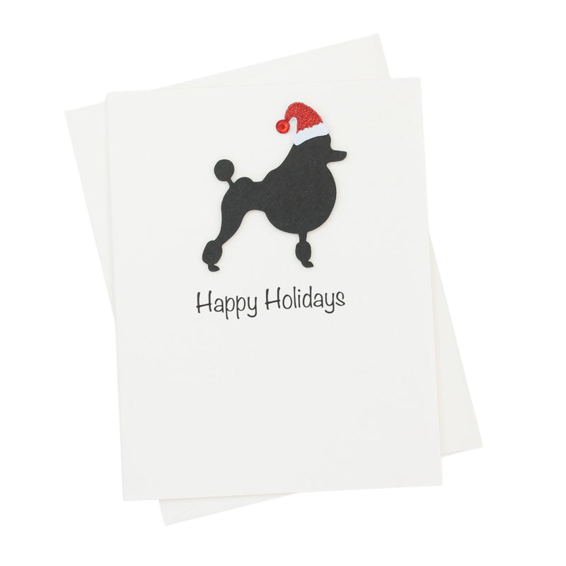 Poodle (Continental Clip) Christmas Card White | Single or Pack of 10 | 25 Dog Colors | Choose Phrases | Pet Holiday Cards | Santa Hat | Toy Poodle