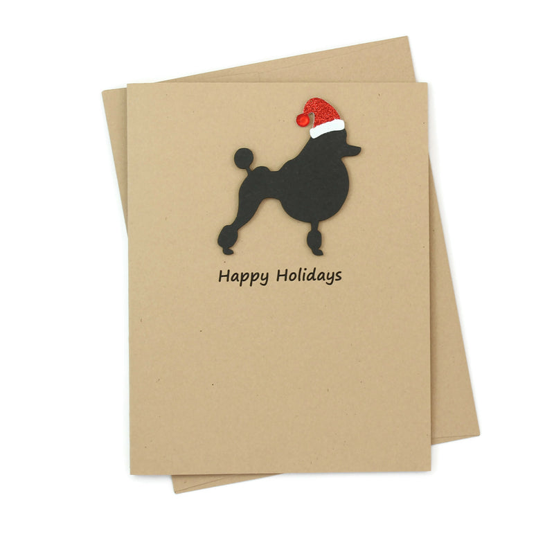 Poodle Continental Clip Christmas Cards | 25 Dog Colors|  Single or 10 Pack | Santa Hat | Toy poodle Miniature Standard