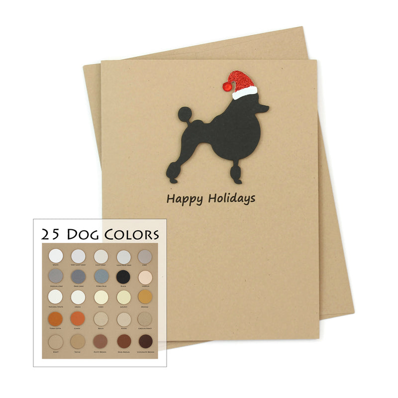 Poodle Continental Clip Christmas Cards | 25 Dog Colors|  Single or 10 Pack | Santa Hat | Toy poodle Miniature Standard