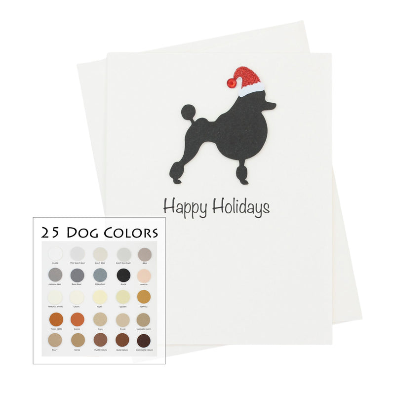 Poodle (Continental Clip) Christmas Card White | Single or Pack of 10 | 25 Dog Colors | Choose Phrases | Pet Holiday Cards | Santa Hat | Toy Poodle