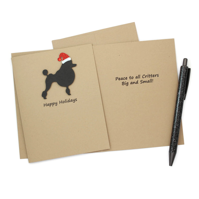 Poodle Continental Clip Christmas Cards | 25 Dog Colors|  Single or 10 Pack | Santa Hat | Toy poodle Miniature Standard