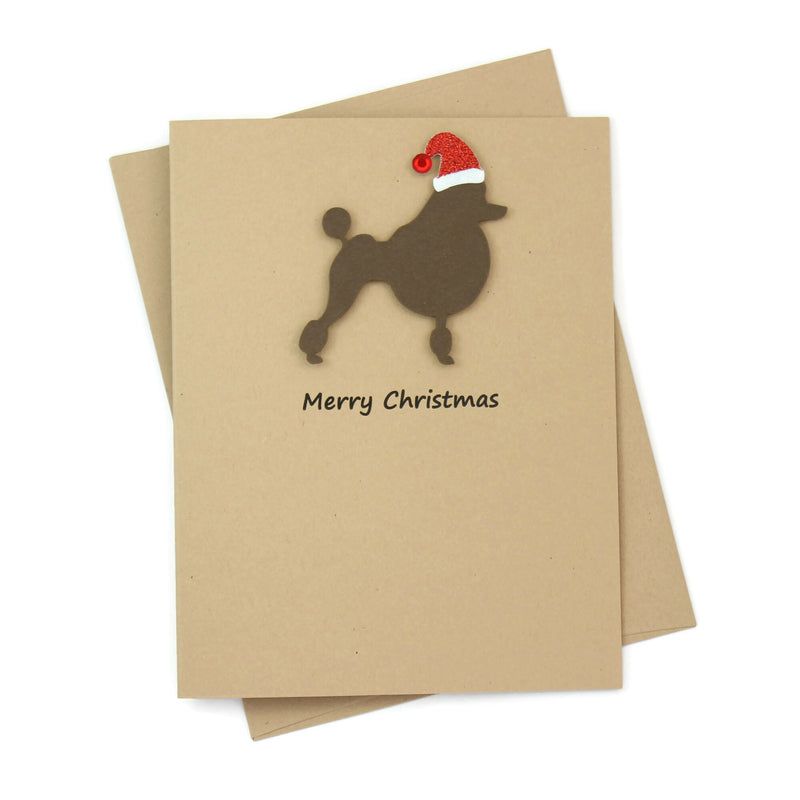 Poodle Continental Clip Christmas Cards | 25 Dog Colors|  Single or 10 Pack | Santa Hat | Toy poodle Miniature Standard