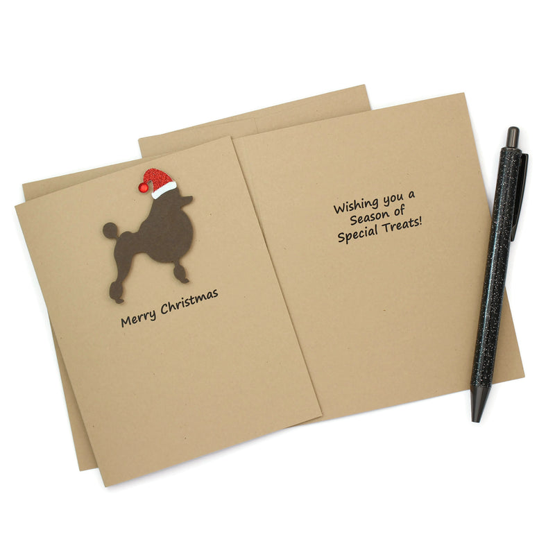 Poodle Continental Clip Christmas Cards | 25 Dog Colors|  Single or 10 Pack | Santa Hat | Toy poodle Miniature Standard