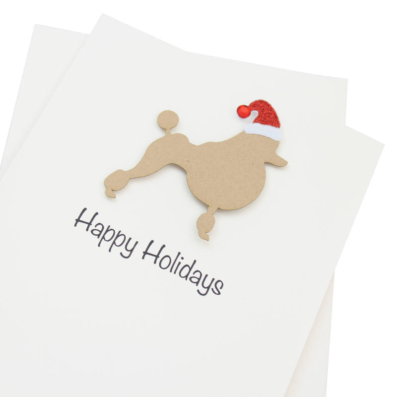 Poodle (Continental Clip) Christmas Card White | Single or Pack of 10 | 25 Dog Colors | Choose Phrases | Pet Holiday Cards | Santa Hat | Toy Poodle