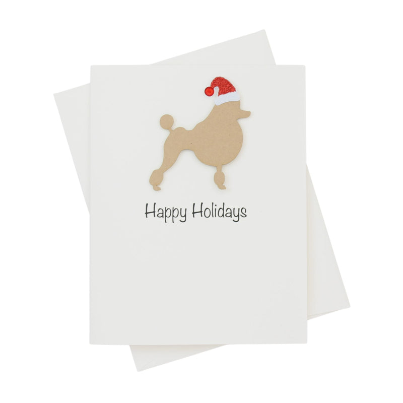 Poodle (Continental Clip) Christmas Card White | Single or Pack of 10 | 25 Dog Colors | Choose Phrases | Pet Holiday Cards | Santa Hat | Toy Poodle