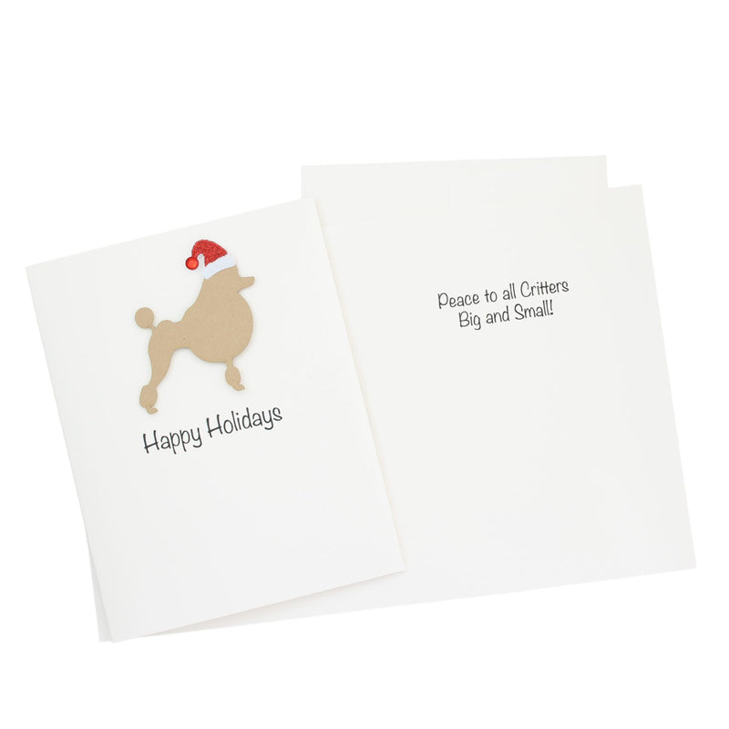 Poodle (Continental Clip) Christmas Card White | Single or Pack of 10 | 25 Dog Colors | Choose Phrases | Pet Holiday Cards | Santa Hat | Toy Poodle