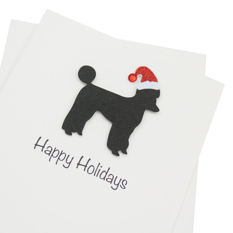 Poodle (Sporting Clip) Christmas Card White | Single or Pack of 10 | 25 Dog Colors | Choose Phrases | Pet Holiday Cards | Santa Hat