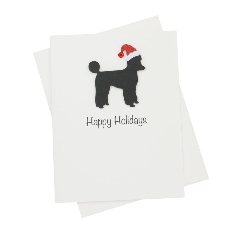 Poodle (Sporting Clip) Christmas Card White | Single or Pack of 10 | 25 Dog Colors | Choose Phrases | Pet Holiday Cards | Santa Hat