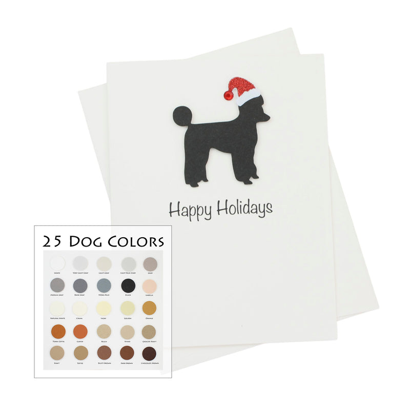 Poodle (Sporting Clip) Christmas Card White | Single or Pack of 10 | 25 Dog Colors | Choose Phrases | Pet Holiday Cards | Santa Hat