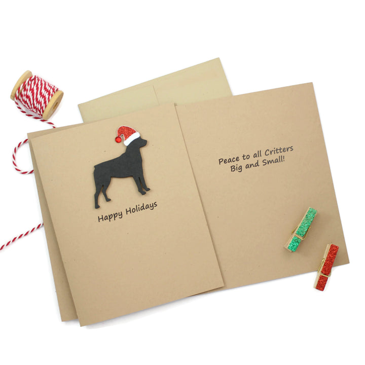 Rottweiler Christmas Cards | Single or Pack of 10 | Black dog with Santa Hat | Rottie Holiday Notecards - Embellish by Jackie - Handmade Greeting Cards