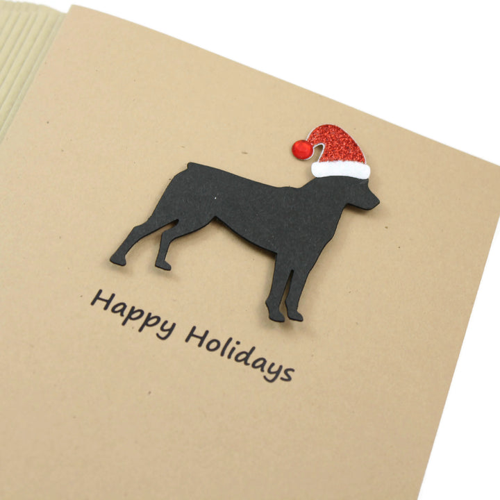 Rottweiler Christmas Cards | Single or Pack of 10 | Black dog with Santa Hat | Rottie Holiday Notecards - Embellish by Jackie - Handmade Greeting Cards