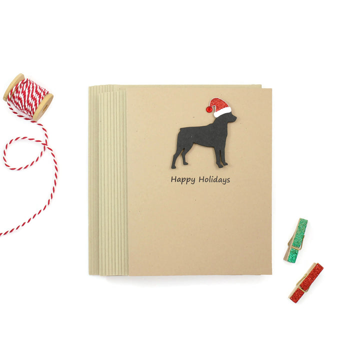 Rottweiler Christmas Cards | Single or Pack of 10 | Black dog with Santa Hat | Rottie Holiday Notecards - Embellish by Jackie - Handmade Greeting Cards
