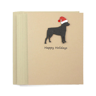 Rottweiler Christmas Cards | Single or Pack of 10 | Black dog with Santa Hat | Rottie Holiday Notecards - Embellish by Jackie - Handmade Greeting Cards