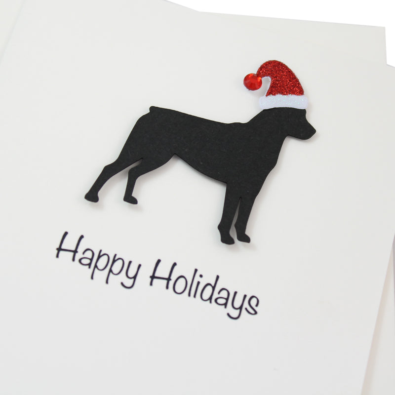 Rottweiler Christmas Card White | Single or Pack of 10 | 25 Dog Colors | Choose Phrases | Pet Holiday Cards | Santa Hat