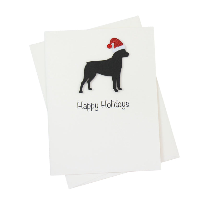 Rottweiler Christmas Card White | Single or Pack of 10 | 25 Dog Colors | Choose Phrases | Pet Holiday Cards | Santa Hat