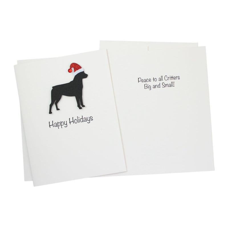 Rottweiler Christmas Card White | Single or Pack of 10 | 25 Dog Colors | Choose Phrases | Pet Holiday Cards | Santa Hat