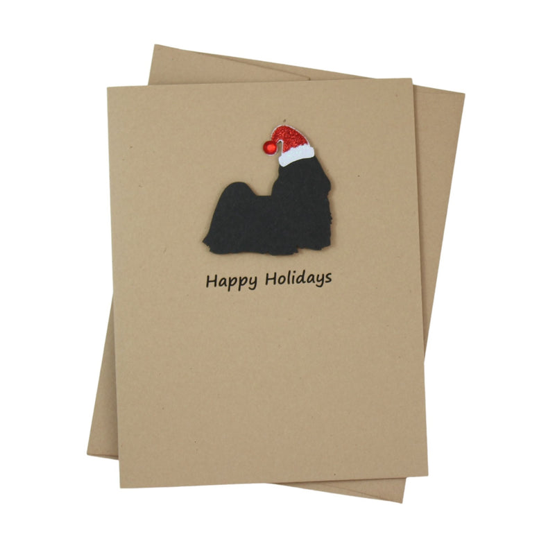 Shih Tzu (long haired) Lhasa Apso Christmas Card | Single or Pack of 10 | 25 Dog Colors | Choose Phrases | Santa Hat